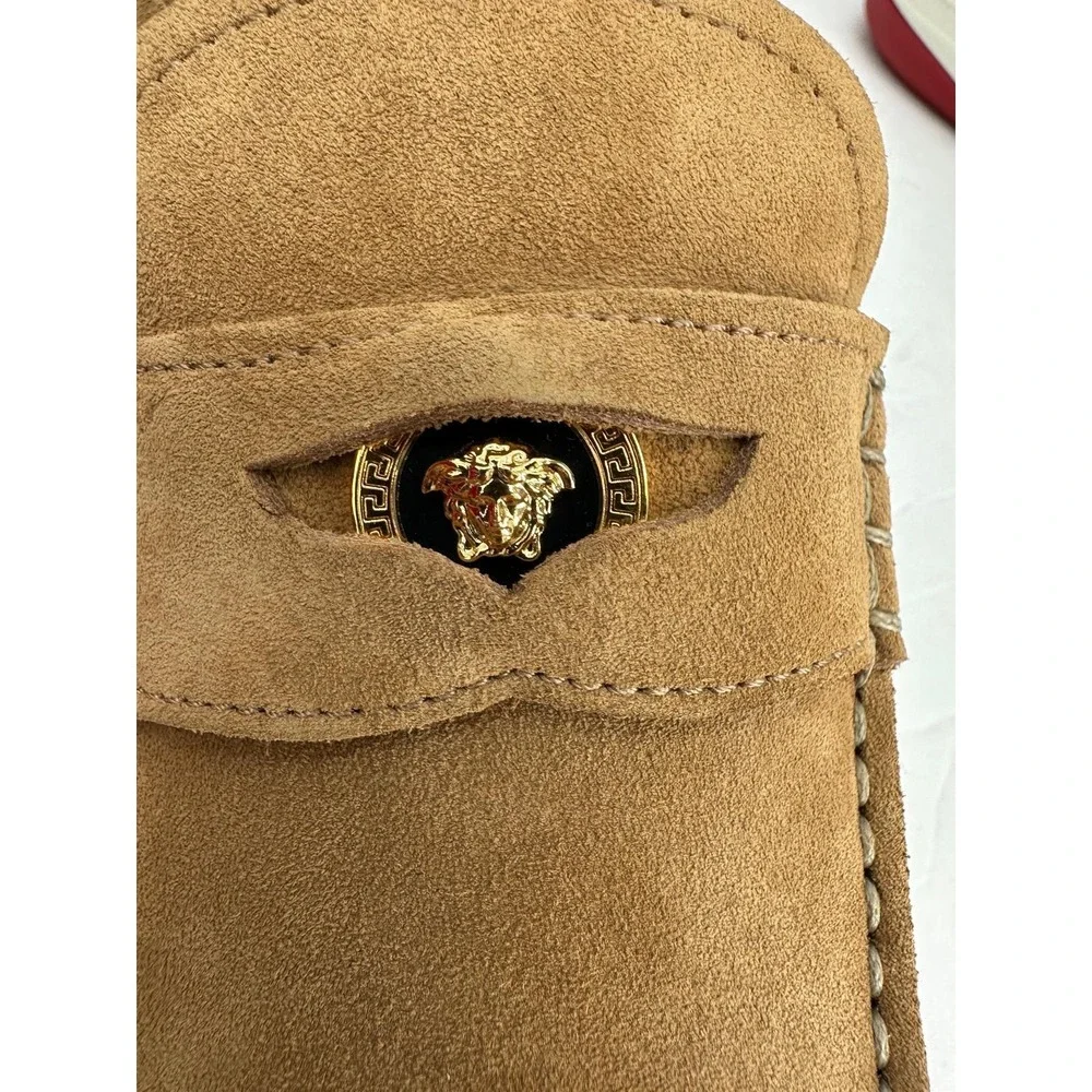 Versace‎ Suede Medusa Head Loafers Tan Brown Slip On Men's Shoes Size 39
